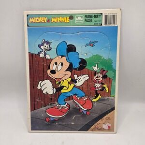Golden Frame-Tray Puzzle Kids Multicolor Skateboard Minnie Mouse Vintage Toy 90s